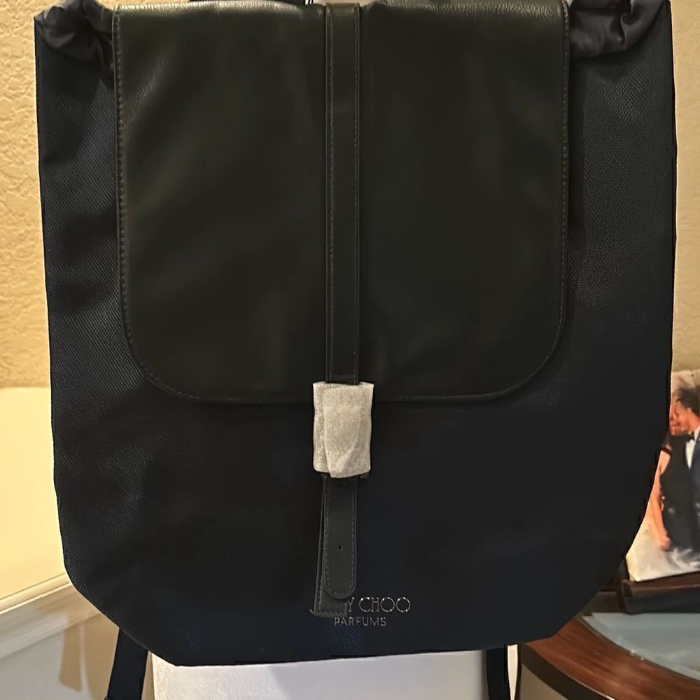 Jimmy Choo Parfums Colorblock Backpack Navy Blue Black Cinch Top Travel Work Bag